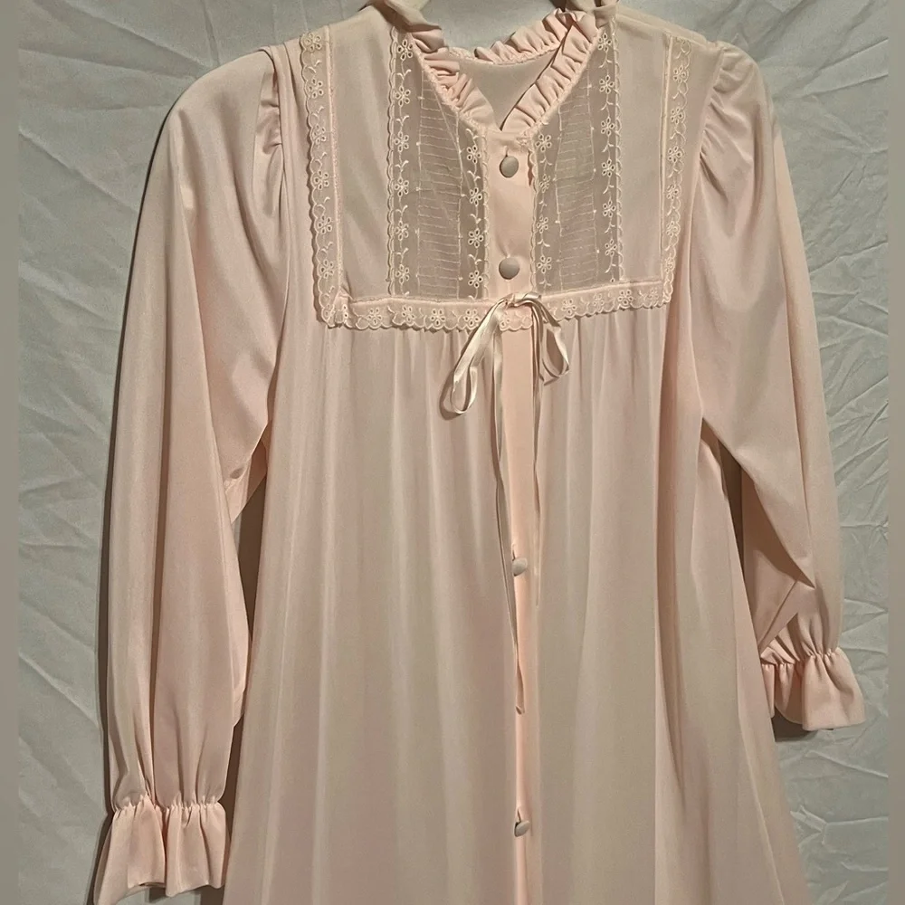 XS Vintage LORRAINE 1950s Pale Pink Robe Dressing House Gown - Picture 3 of 12
